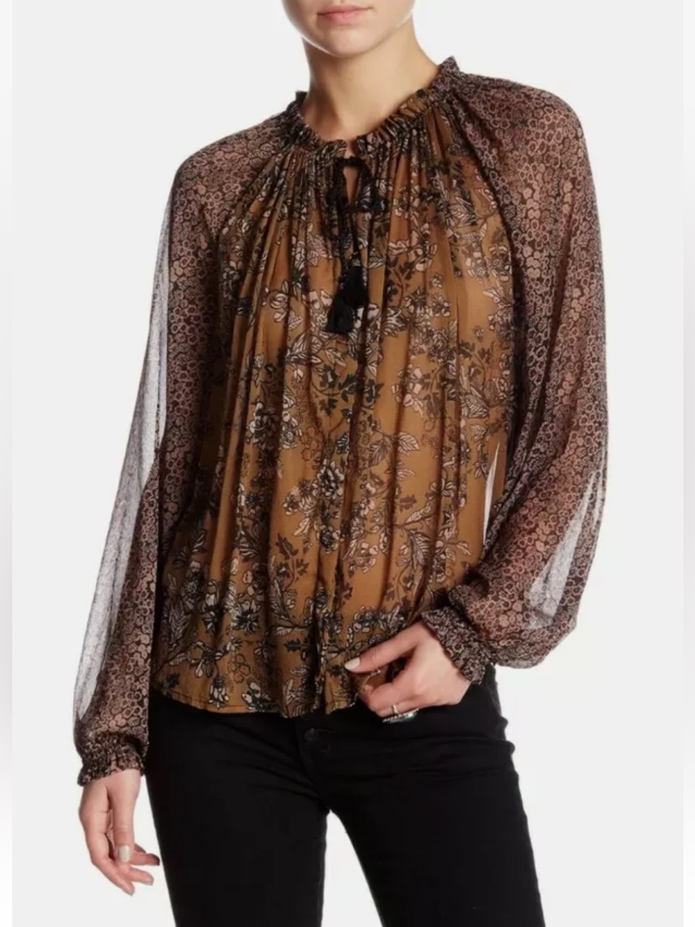 Free People “Hendrix” Boho Peasant Chiffon Blouse - Size M